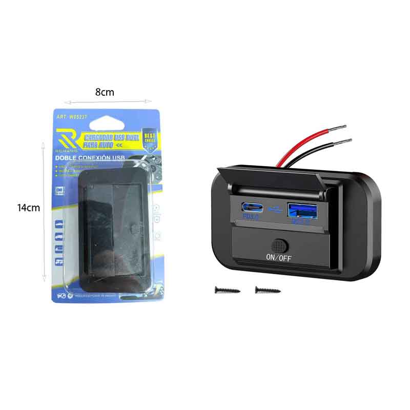 Rchang Διπλή Θύρα USB Φορτιστή Αυτοκινήτου με Διακόπτη On Off USB QC3.0+PD3.0 W05237- Dual USB Car Charger with On Off Switch