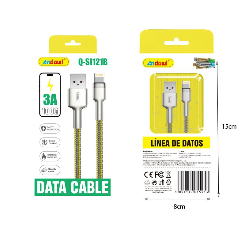 Andowl Καλώδιο δεδομένων USB σε Lightning– 3A Q-SJ121B - Data Cable