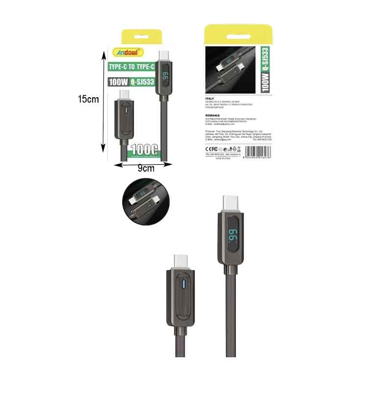 Andowl Καλώδιο γρήγορης φόρτισης TypeC σε TypeC 100W 1m Q-SJ533 - Data Cable