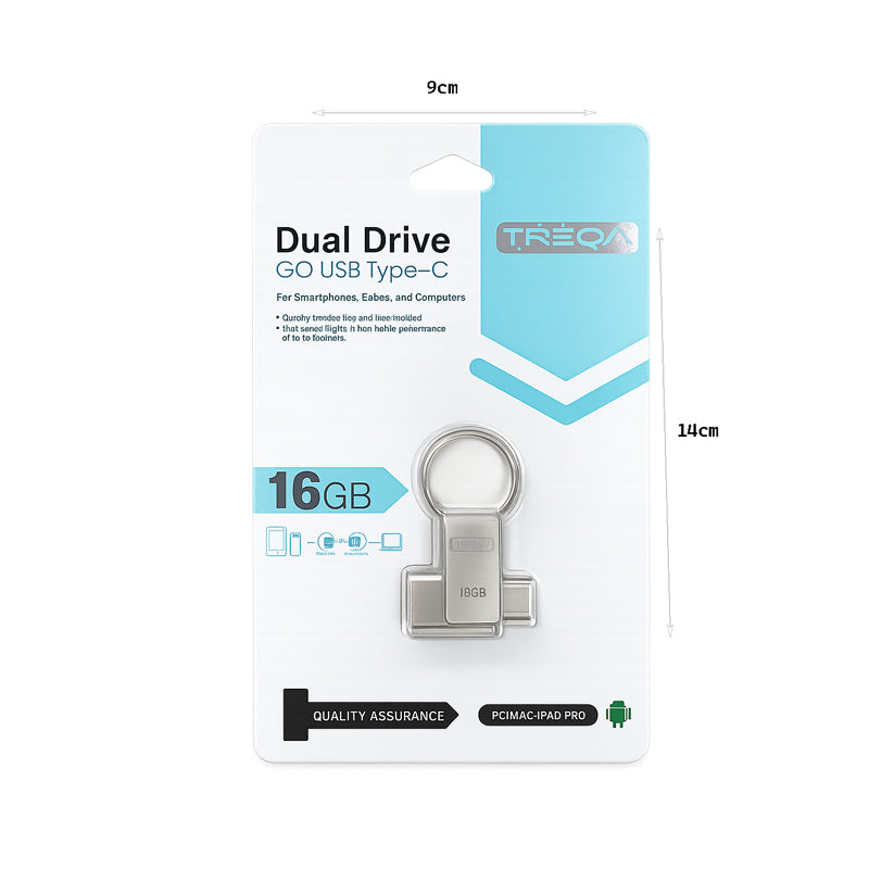 Treqa USB Flash Drive Διπλής Σύνδεσης Type-C 16GB - Dual Drive USB Type-C Flash Drive 16GB