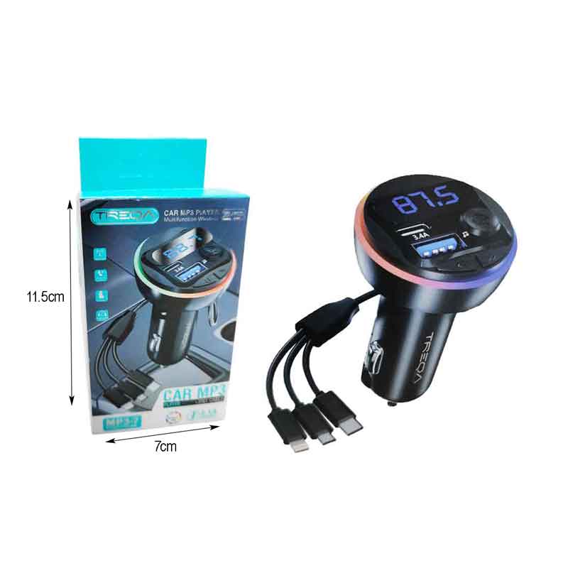 Treqa Πομπός αυτοκινήτου φορτιστής MP3 Player MP-3-7 RGB 3.1A – Car MP3