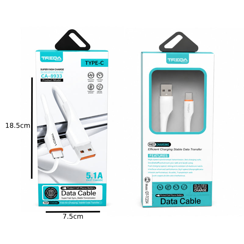 Treqa Καλώδιο USB σε USB Type-C 5.1A Ταχείας Φόρτισης CA-8933 -USB to USB Type-C 5.1A Fast Charging Cable