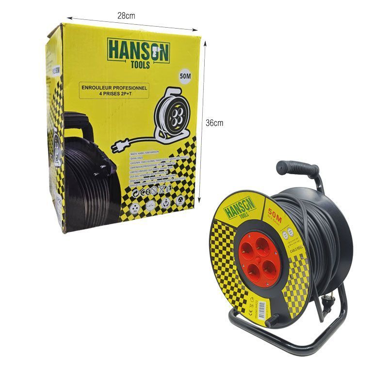 Hanson Tools Μπαλαντέζα Ρεύματος 50m 4 Πρίζες - Extension Cable Reel