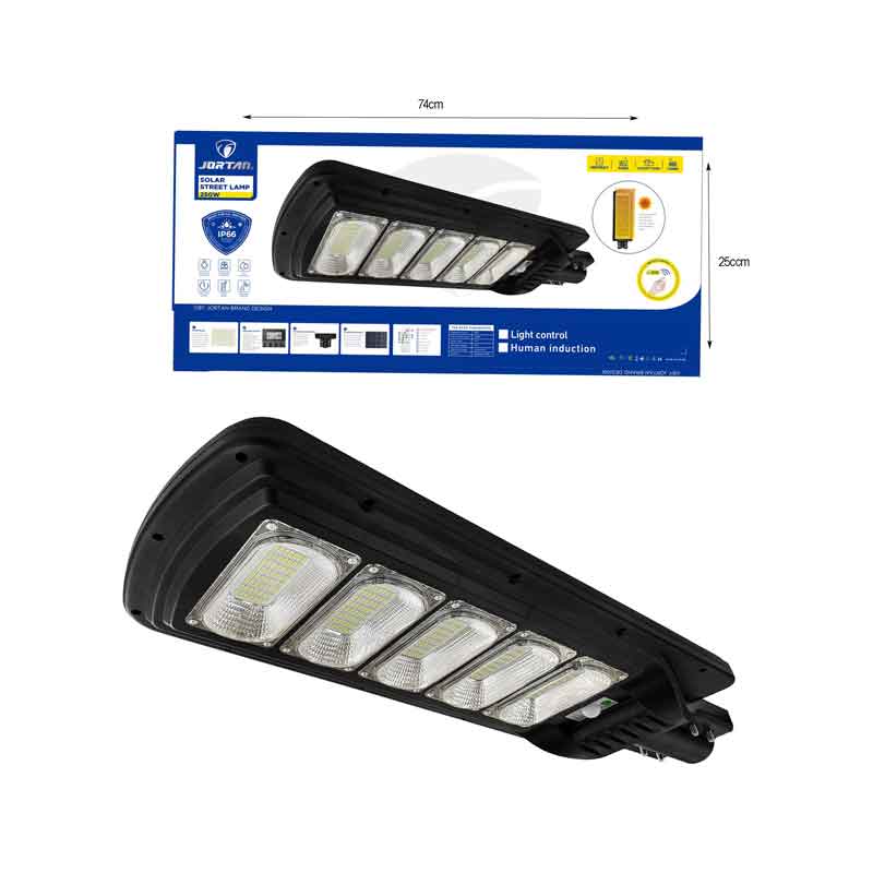Jortan Led Αδιάβροχο Ηλιακό Φωτιστικό Δρόμου 250W με Ανιχνευτή Κίνησης Και Τηλεχειριστήριο IP66 6500K - Solar Street Lamp