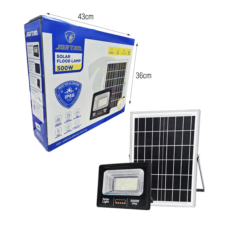 Jortan Ηλιακός Προβολέας LED 500W με Πάνελ και Τηλεχειριστήριο – Solar LED Flood Lamp
