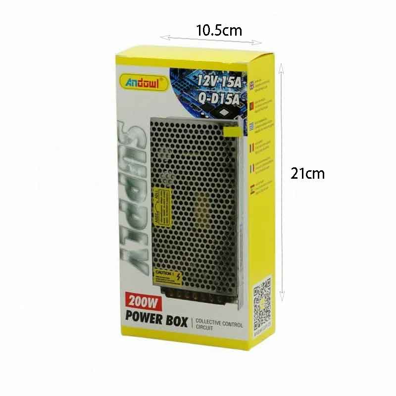 Andowl Τροφοδοτικό LED Ισχύος 200W με Τάση Εξόδου 12V Q-D15A - Power Box