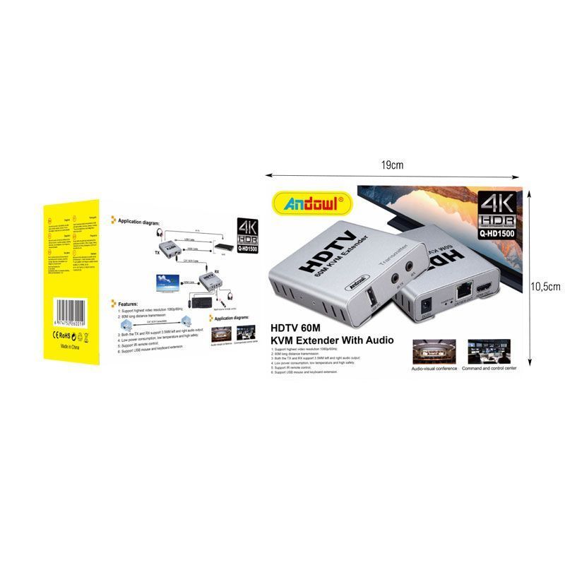 Andowl Ενισχυτής Σήματος HDMI HDTV 60M Q-HD1500 - KVM Extender With Audio