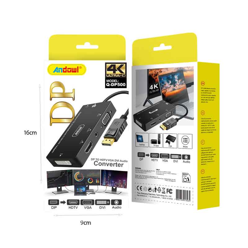 Andowl Μετατροπέας DisplayPort σε HDMI VGA DVI με Ήχο 4K - DP to HDMI VGA DVI Audio Converter 4K