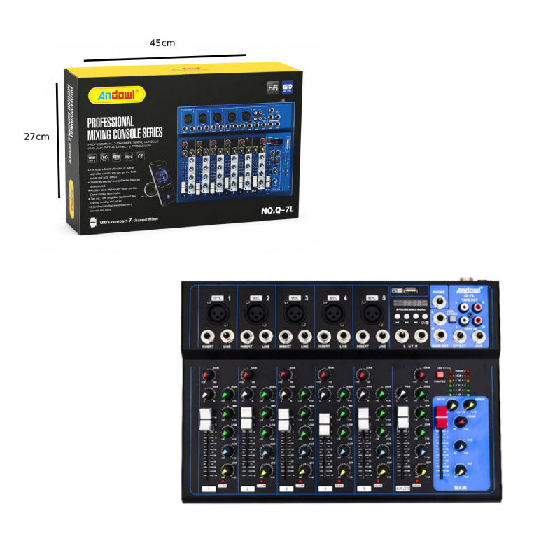 Andowl Επαγγελματική Κονσόλα Ήχου 7 Καναλιών Bluetooth USB Q-7L- Μίκτης Ήχου - Andowl Q-7L Professional 7-Channel Audio Mixer Console