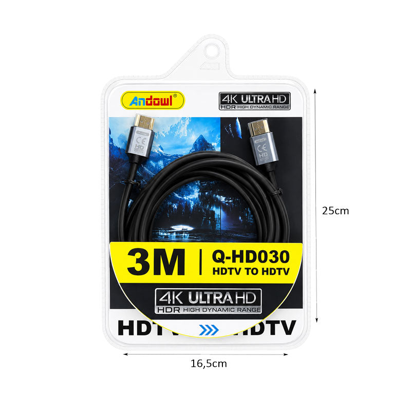 Andowl Καλώδιο HDMI 3 Μέτρων 4K Ultra HD Υψηλής Ποιότητας Q-HD030 - HDMI Cable 3M 4K Ultra HD High Quality