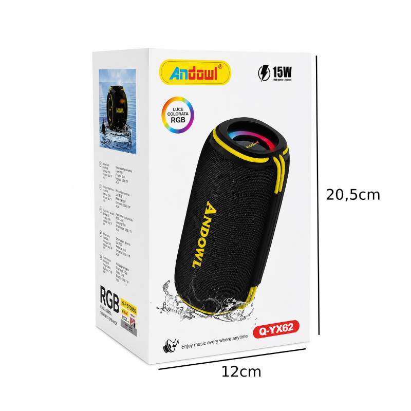 Andowl Φορητό Ασύρματο Ηχείο Bluetooth RGB 15W IPX6 Q-YX62 - Portable Bluetooth RGB Speaker