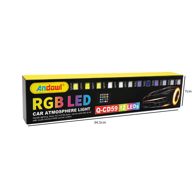 Andowl RGB LED Ατμοσφαιρικός Φωτισμός Αυτοκινήτου 12 LED Q-CD59 - RGB LED Car Atmosphere Light