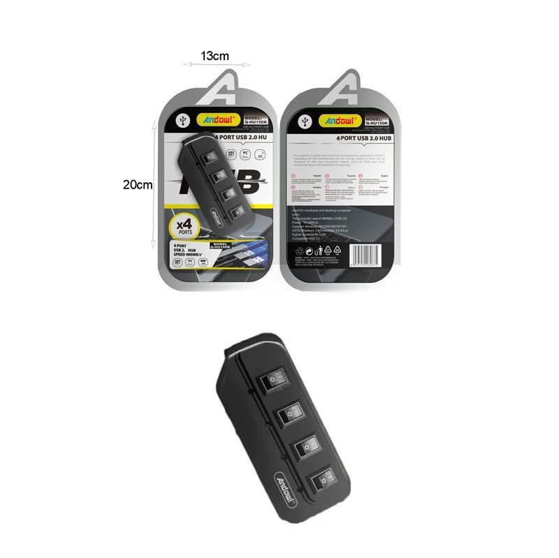 Andowl USB Hub 4 θυρών 2.0 με διακόπτες Q-HU150K - 4 Port USB