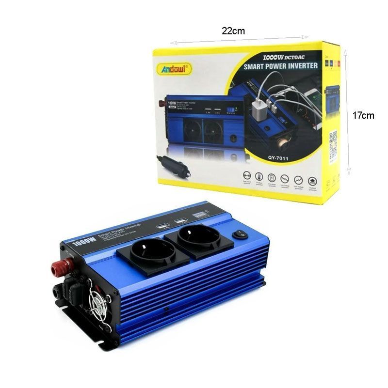 ANDOWL QY-7011 Μετατροπέας Ισχύος Αυτοκινήτου 1000W 12V 220V με 2xUSB - Smart power inverter