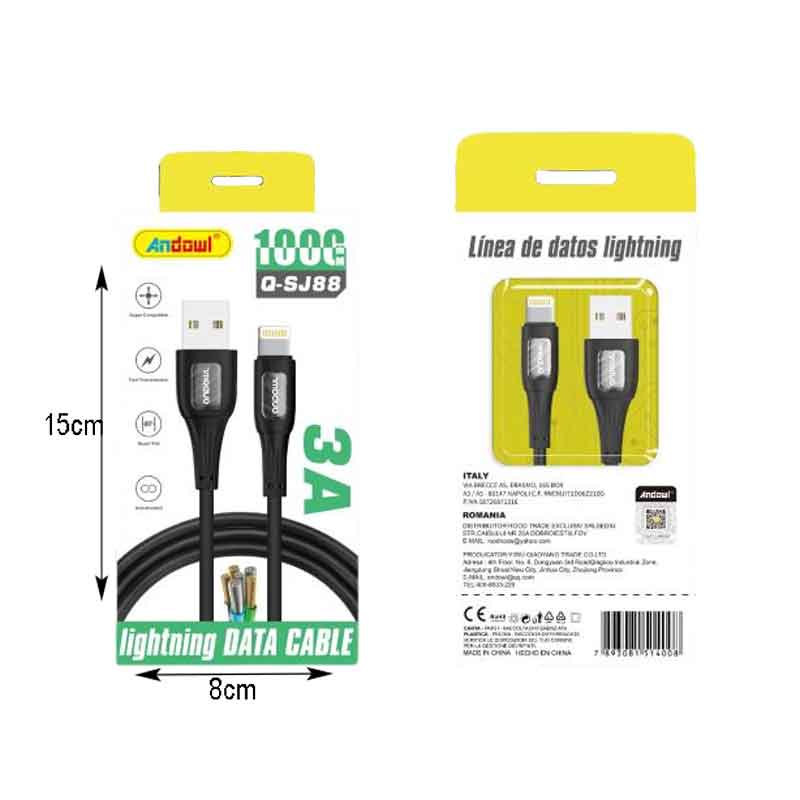 Andowl Καλώδιο δεδομένων UBS σε Lightning 3Α Q-SJ88 - Data Cable
