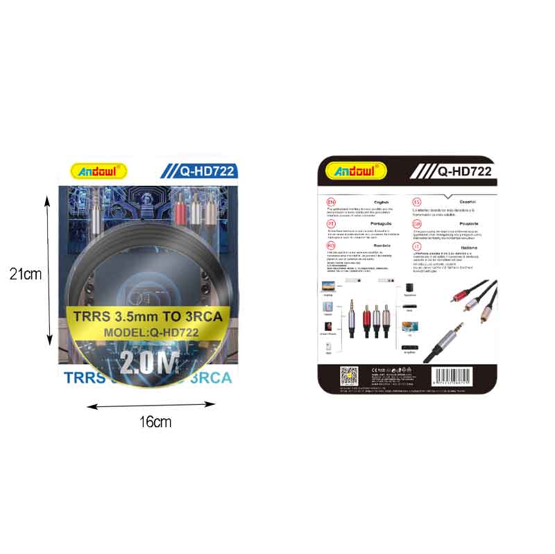 Andowl Καλώδιο ήχου TRRS 3.5mm σε 3RCA 2.0M Q-HD722 - Audio cable