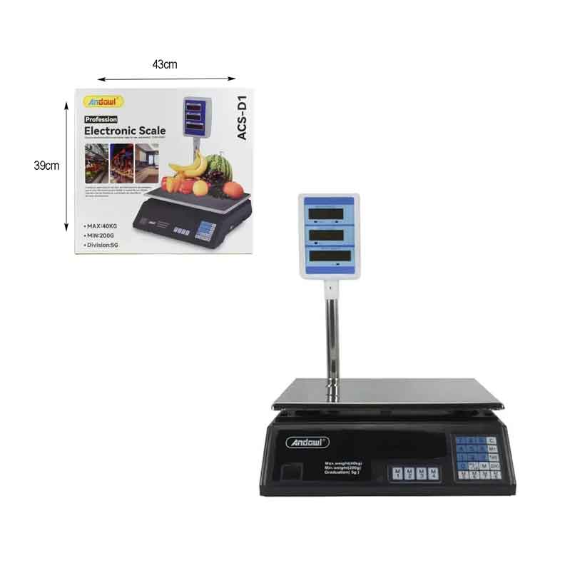 Andowl Ηλεκτρονική ζυγαριά 40KG τριπλής οθόνης ACS-D1- Electronic Scale