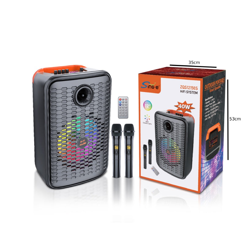 Sing-e Φορητό Bluetooth Ηχείο Karaoke 12" 40W με 2 Ασύρματα Μικρόφωνα & Τηλεχειριστήριο ZQS12156S - 12" 40W Portable Bluetooth Karaoke Speaker with 2 Wireless Microphones & Remote