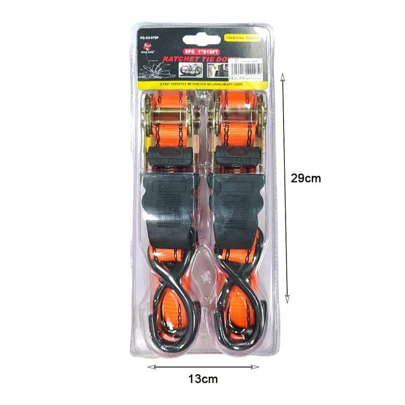 Zhexin Ιμάντας φορτίων 2τεμ 1" x 15FT - Λουριά για στερέωση φορτίου HS-A5-07SP - Ratchet tie