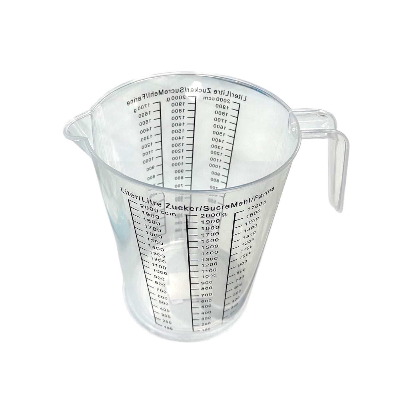 Πλαστικός δοσομετρητής χωρητικότητας 2000ml, ιδανικός για ακριβείς μετρήσεις υγρών και ξηρών υλικών.