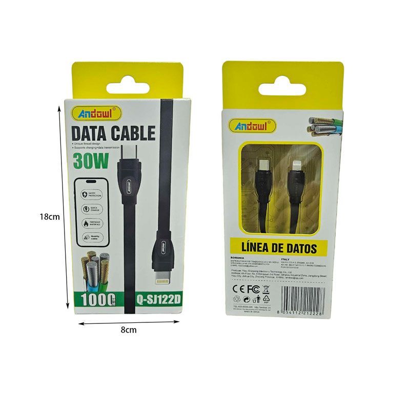 Andowl Καλώδιο δεδομένων Type C σε Lighting 30W Q-SJ122D - Data Cable