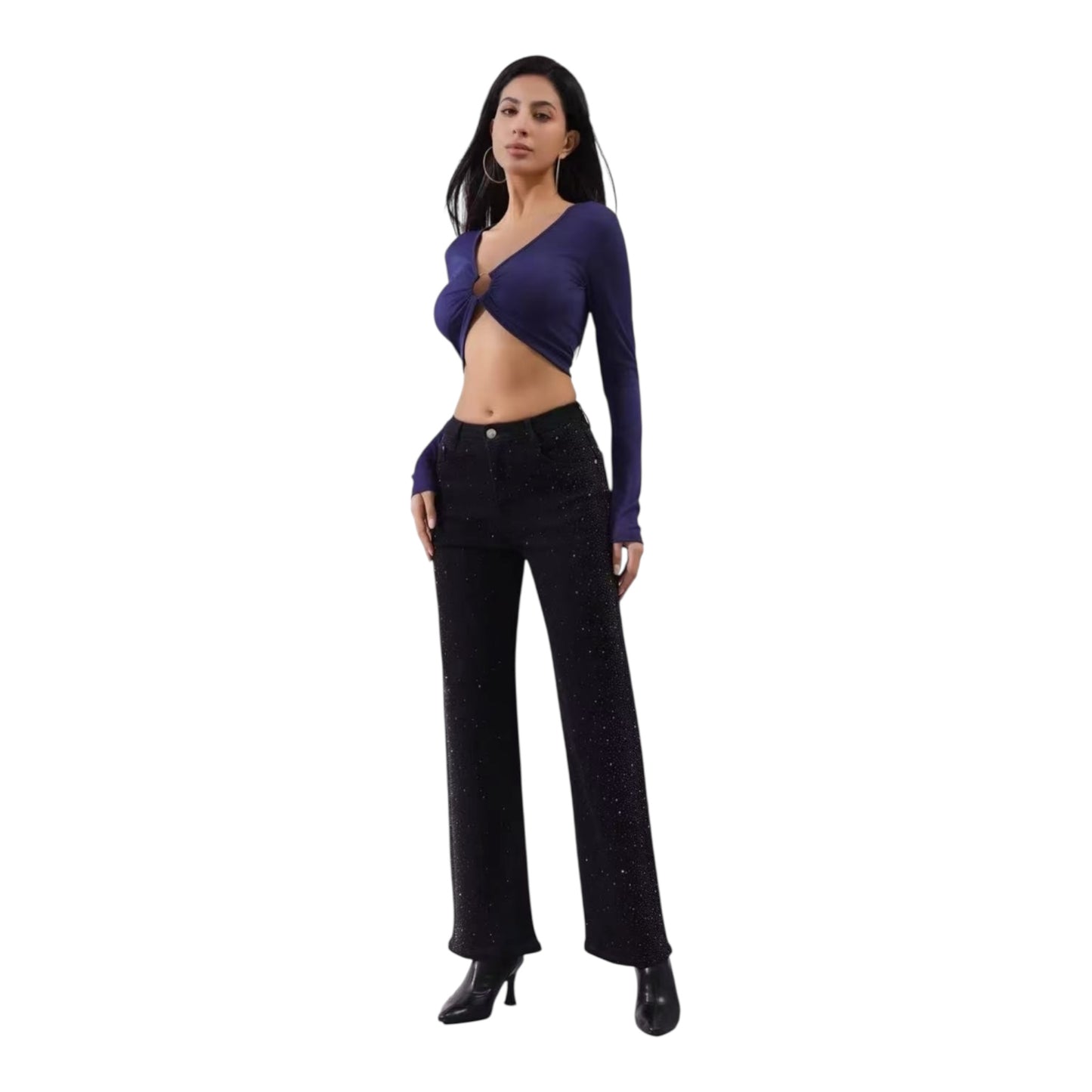 Miss Good High Waisted Women's Straight Jean Pants Black