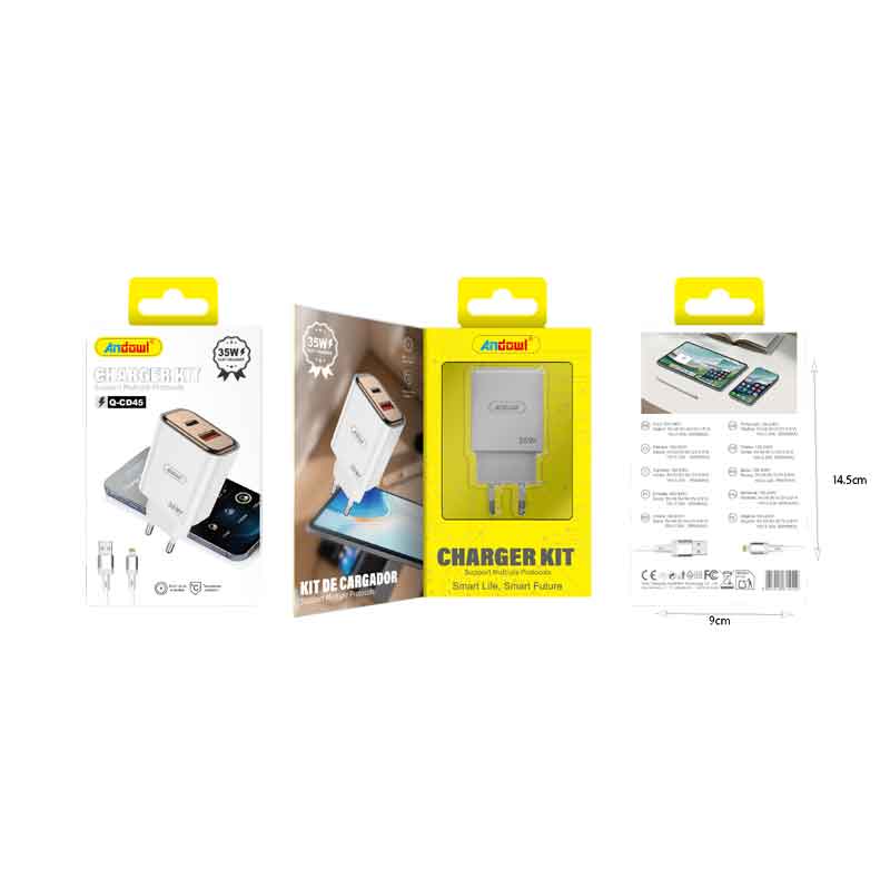 Andowl Φορτιστής κινητού με καλώδιο Lightning με Διπλή USB 35W Q-CD45 -Mobile charger