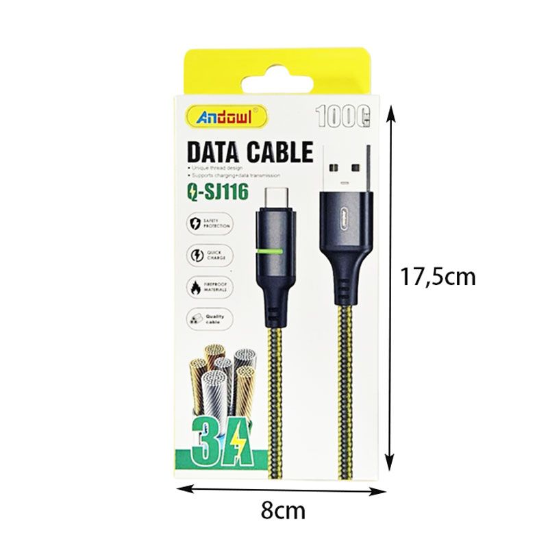 Andowl Καλώδιο Δεδομένων USB σε Type-C – 3A Q-SJ116 - Data Cable