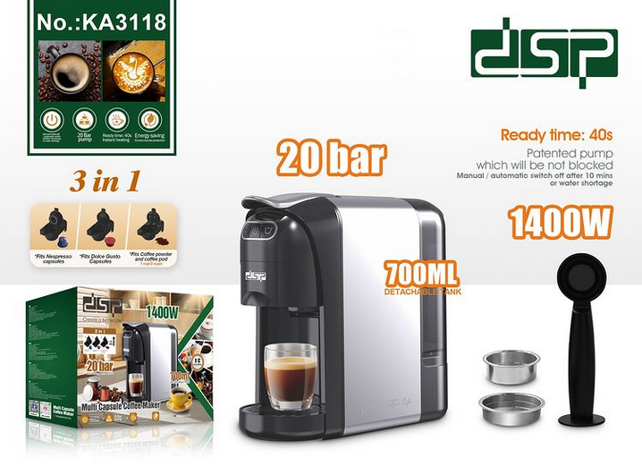 Μηχανή Espresso για κάψουλες & αλεσμένο καφέ - KA3118 - DSP - 616638