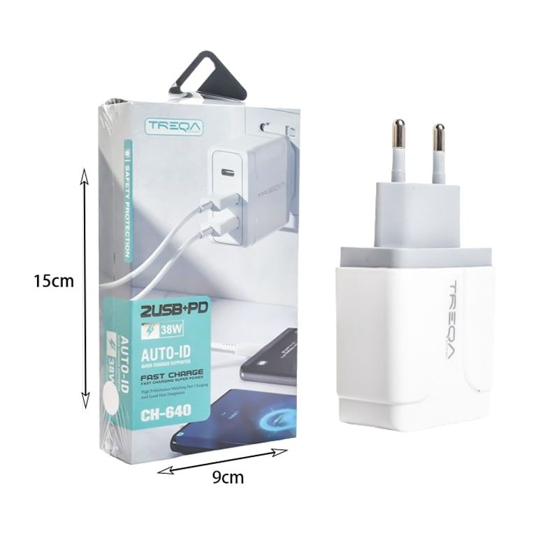Treqa 38W γρήγορος φορτιστής κινητού Type-C 2USB+PD CH-640 – Fast charger