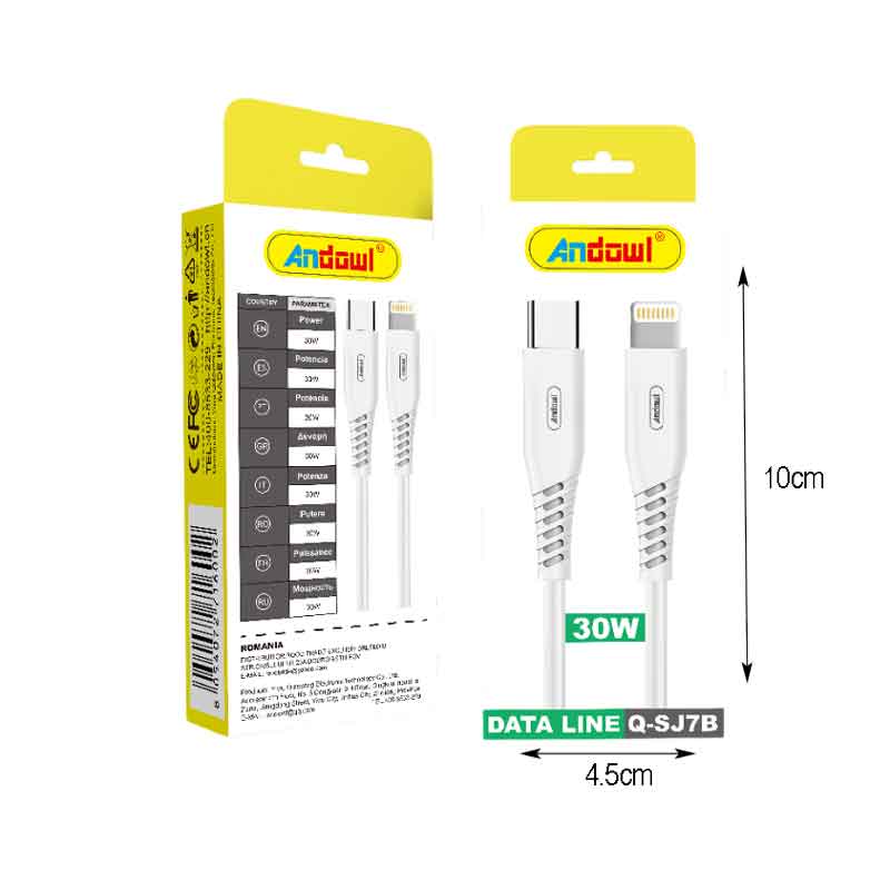 Andowl Καλώδιο δεδομένων Type-c σε Lightning 30W Q-SJ7B - Data Cable