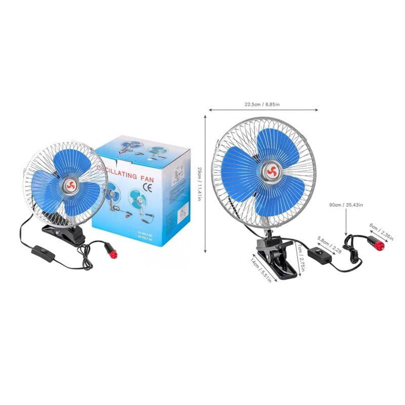 Ανεμιστήρας Αυτοκινήτου 10″ με Κλιπ – 12V Περιστρεφόμενος – Oscillating Fan