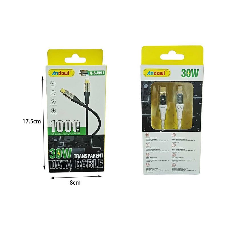Andowl Διαφανές καλώδιο δεδομένων USB σε Lighting Q-SJ870 - Transparent Data Cable