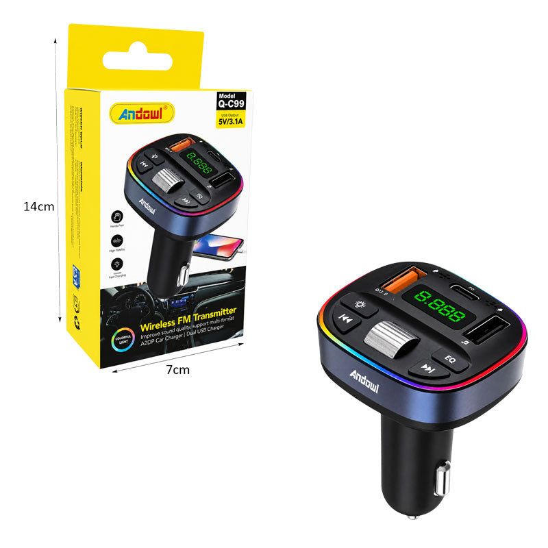 Andowl Ασύρματος FM Transmitter Αυτοκινήτου Bluetooth με Διπλή Θύρα USB και Οθόνη LED Q-C99 - Wireless Bluetooth FM Transmitter Car Charger