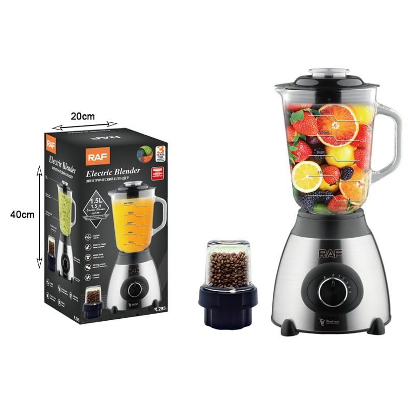 RAF Μπλέντερ με Γυάλινη Κανάτα 1.5lt 1000W Inox R.295 - Electric Blender