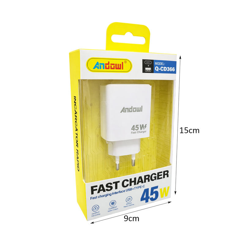Andowl Φορτιστής 45W USB και Type-C Q-CD366 - Fast Charger