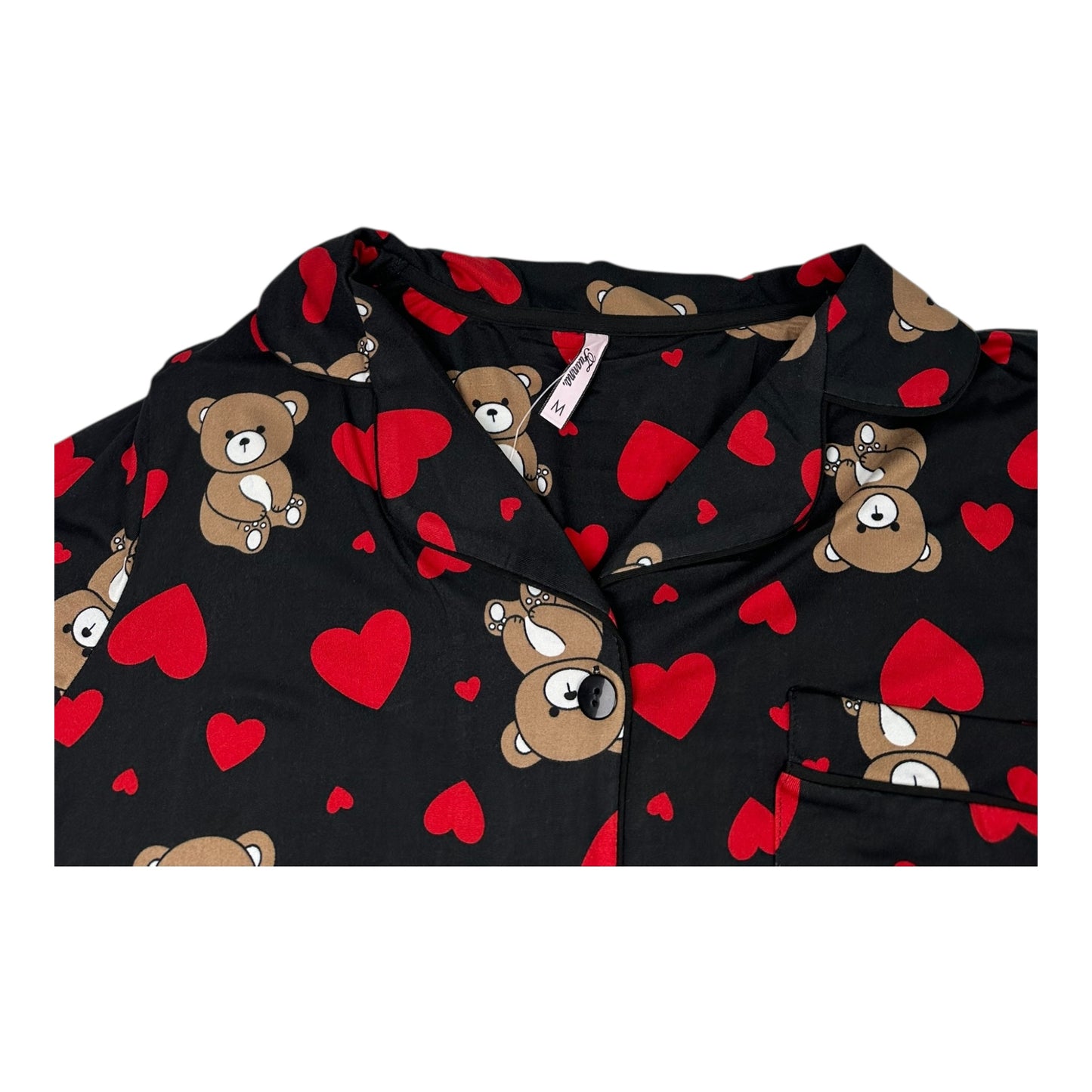 Angel Shopping Γυναικείο Σετ Πιτζάμας Μακρυμάνικη Σχέδιο Καρδιές Μαύρο