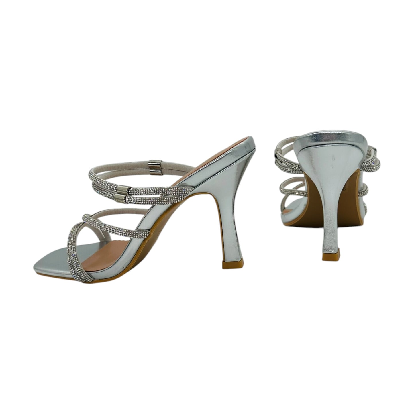 Angel Shopping Γυναικεία Mules με Λεπτά Λουράκια & Στρας Ασημί