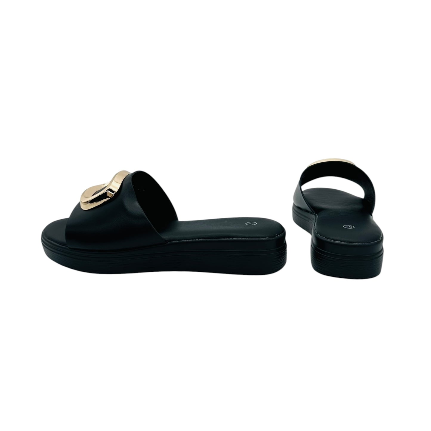 Angel Shopping Women's Sandals with Large Gold Buckle Black