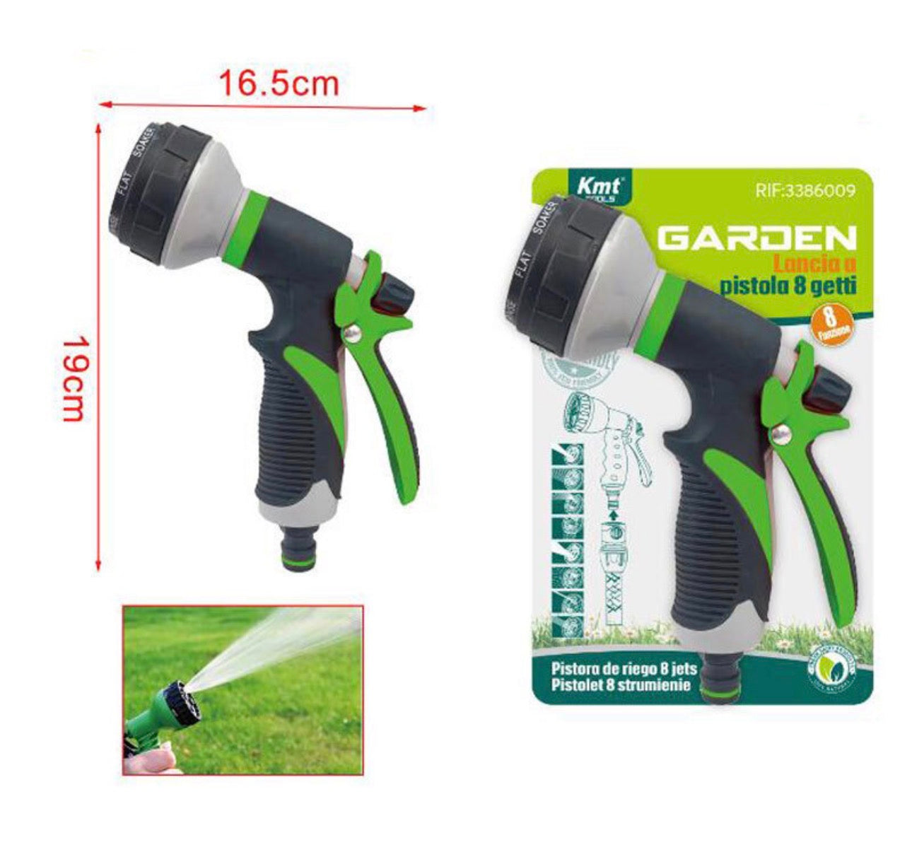 Kmt Tools Πιστόλι Ποτίσματος 8 Θέσεων 8 Position 3386009 Watering Gun Πράσινο