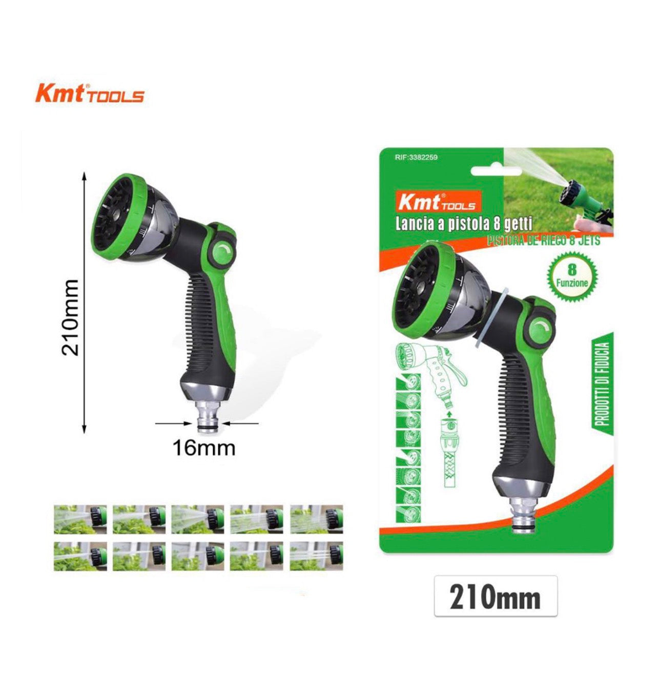 KMT Tools 8 Λειτουργίες Πράσινο 3382259 21x1.6cm Πιστόλι Νερού Πράσινο