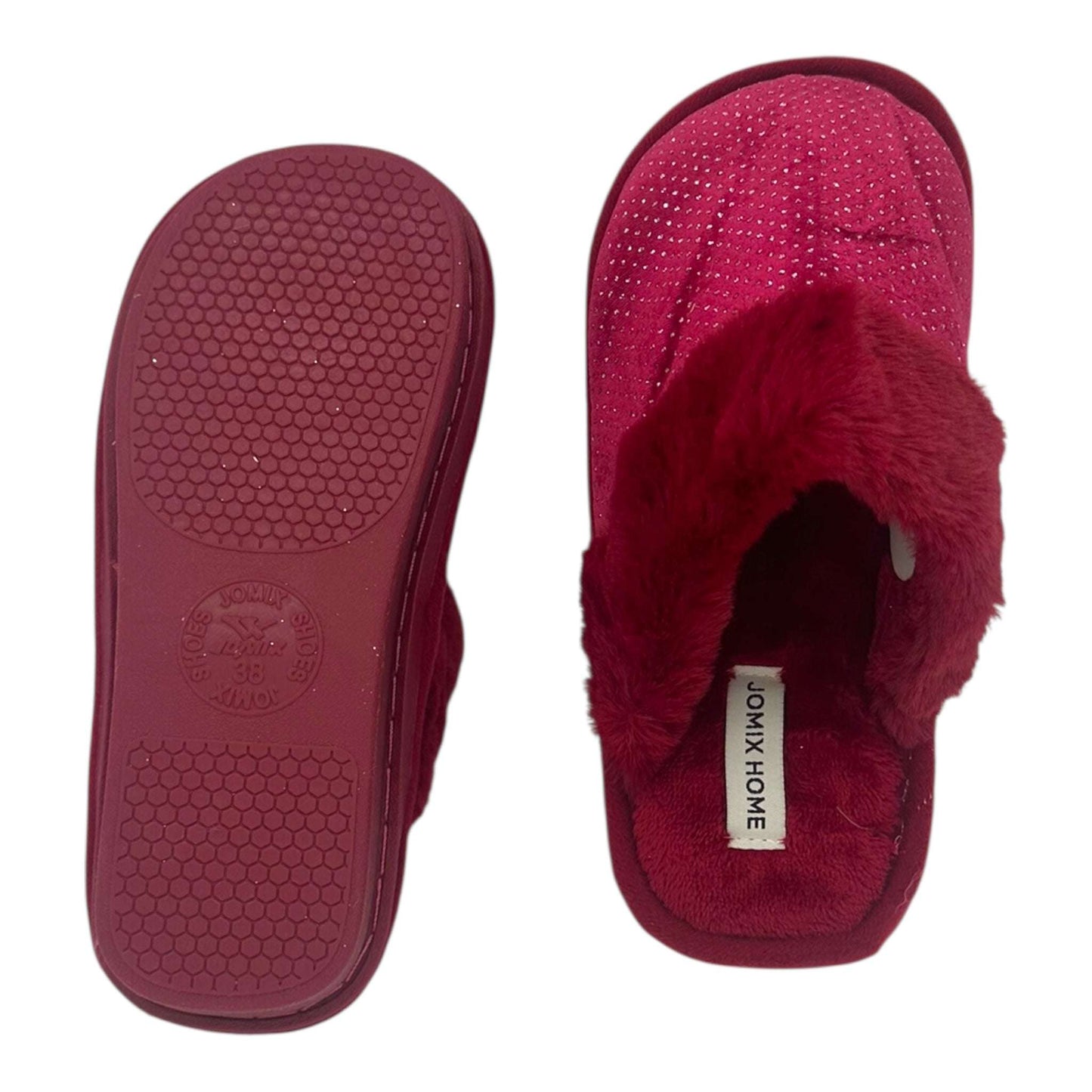 JOMIX Χειμερινές Γυναικείες Παντόφλες με Γούνα Κόκκινες