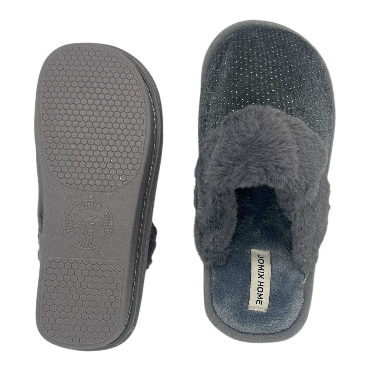 JOMIX Χειμερινές Γυναικείες Παντόφλες με Γούνα Γκρί
