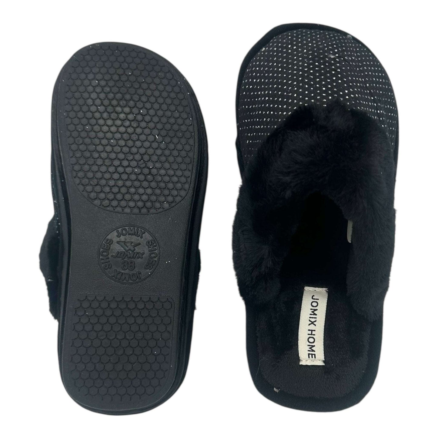 JOMIX Χειμερινές Γυναικείες Παντόφλες με Γούνα Μαύρες