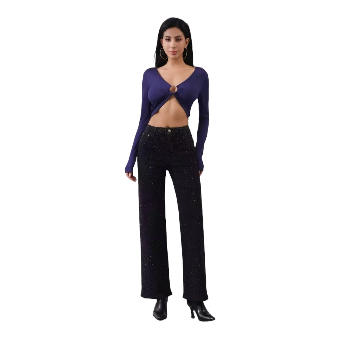 Miss Good High Waisted Women's Straight Jean Pants Black