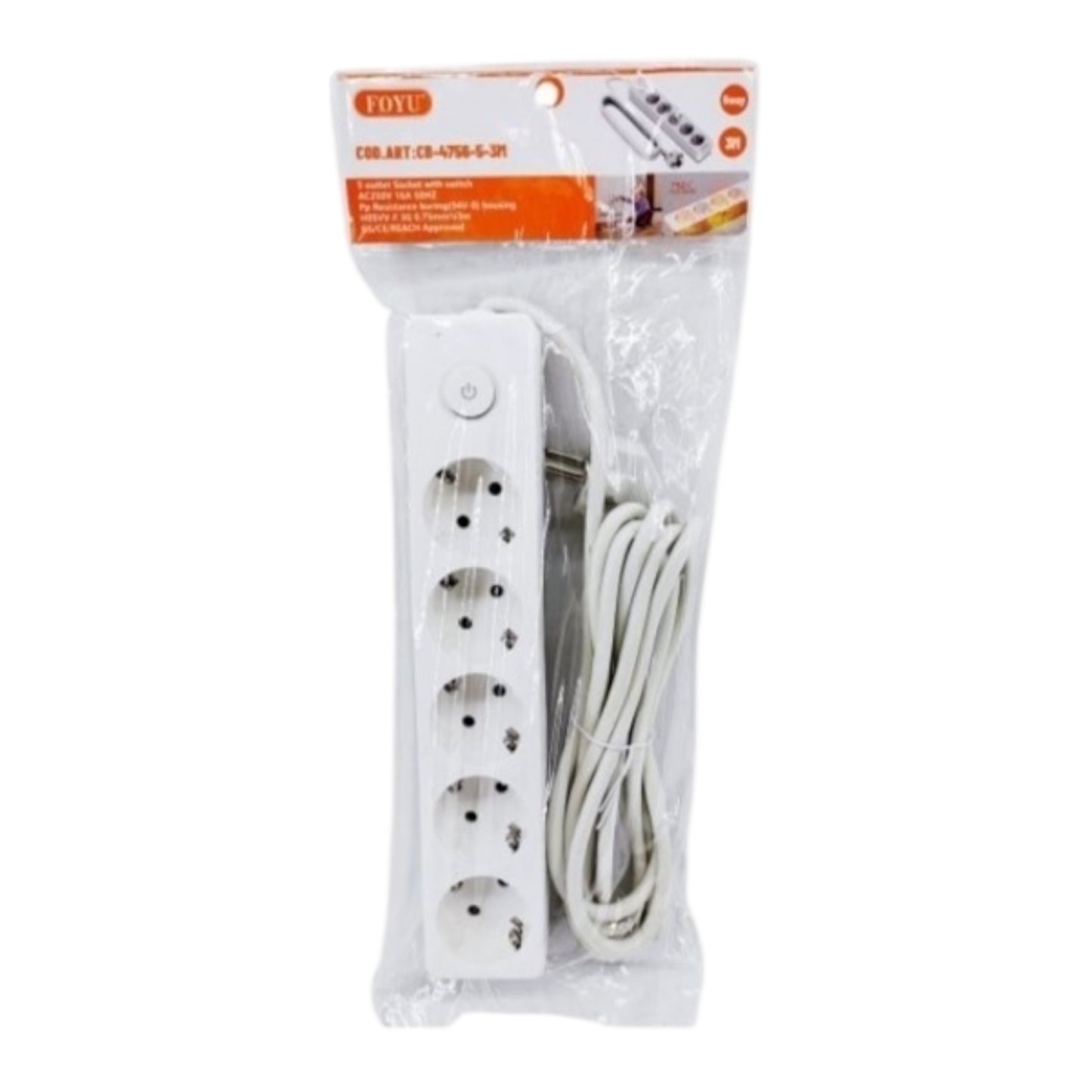 FOYU Πολύπριζο με Διακόπτη 5 Θέσεων 5M Λευκό