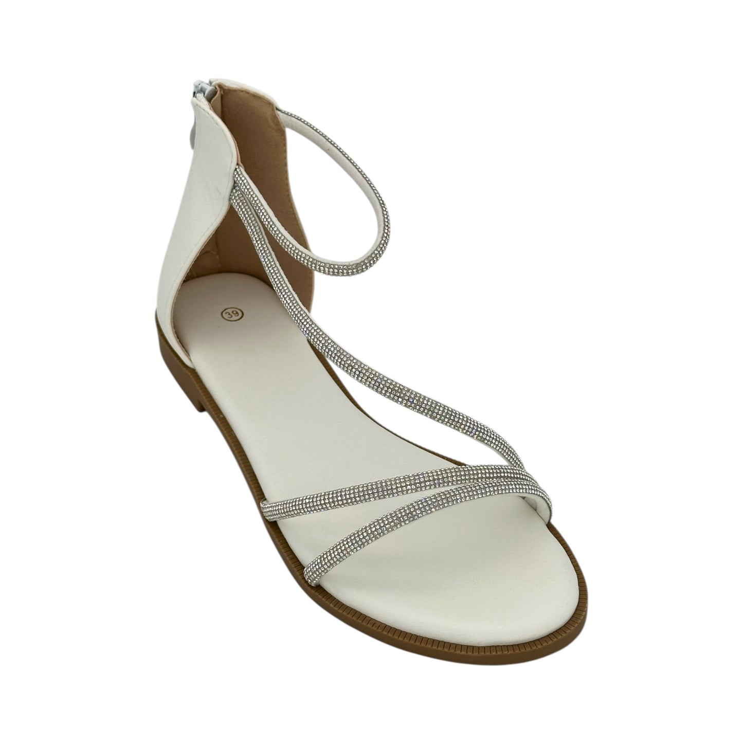 DIAMANTIQUE Γυναικεία Σανδάλια Flat με Στρας White