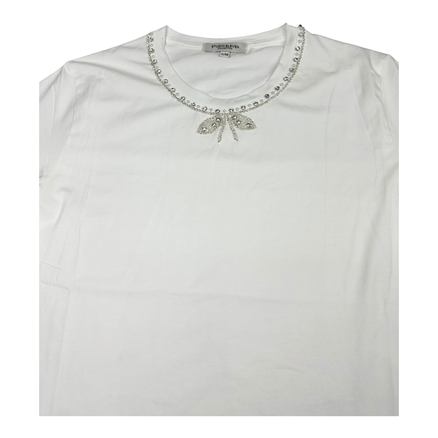 Angel Shopping Γυναικείο T-shirt με Κεντημένο Φιόγκο από Στρας Λευκό