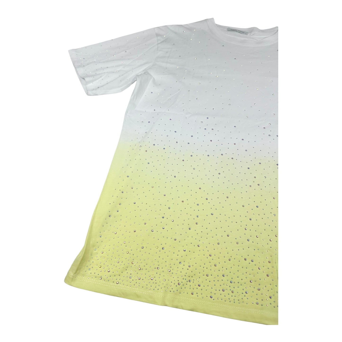 Angel Shopping Γυναικείο Oversized T-shirt με Degrade Σχέδιο & Στρας Κίτρινο