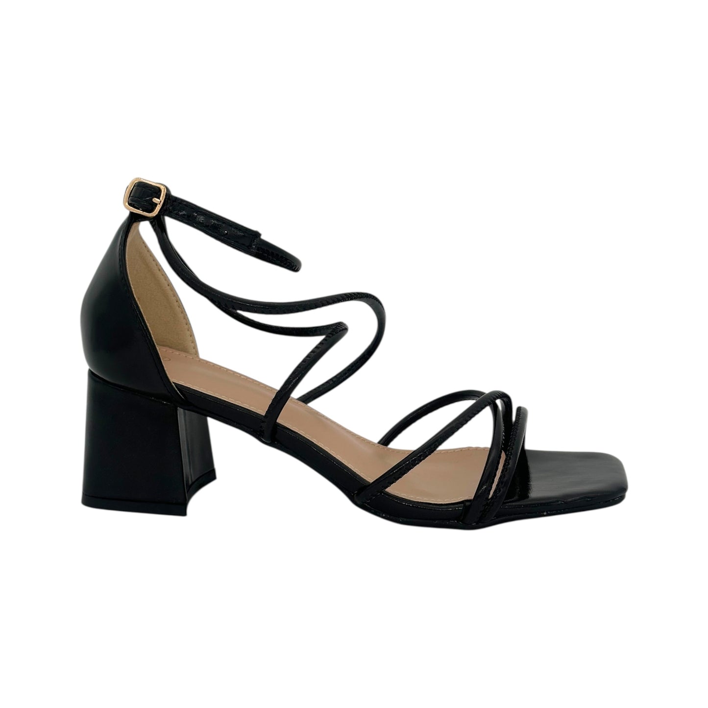 M & A Women's Sandals with Mid Heel & Multiple Straps Black
